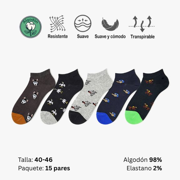 Lote 3 - Calcetines Tobilleros Hombre Divertidos